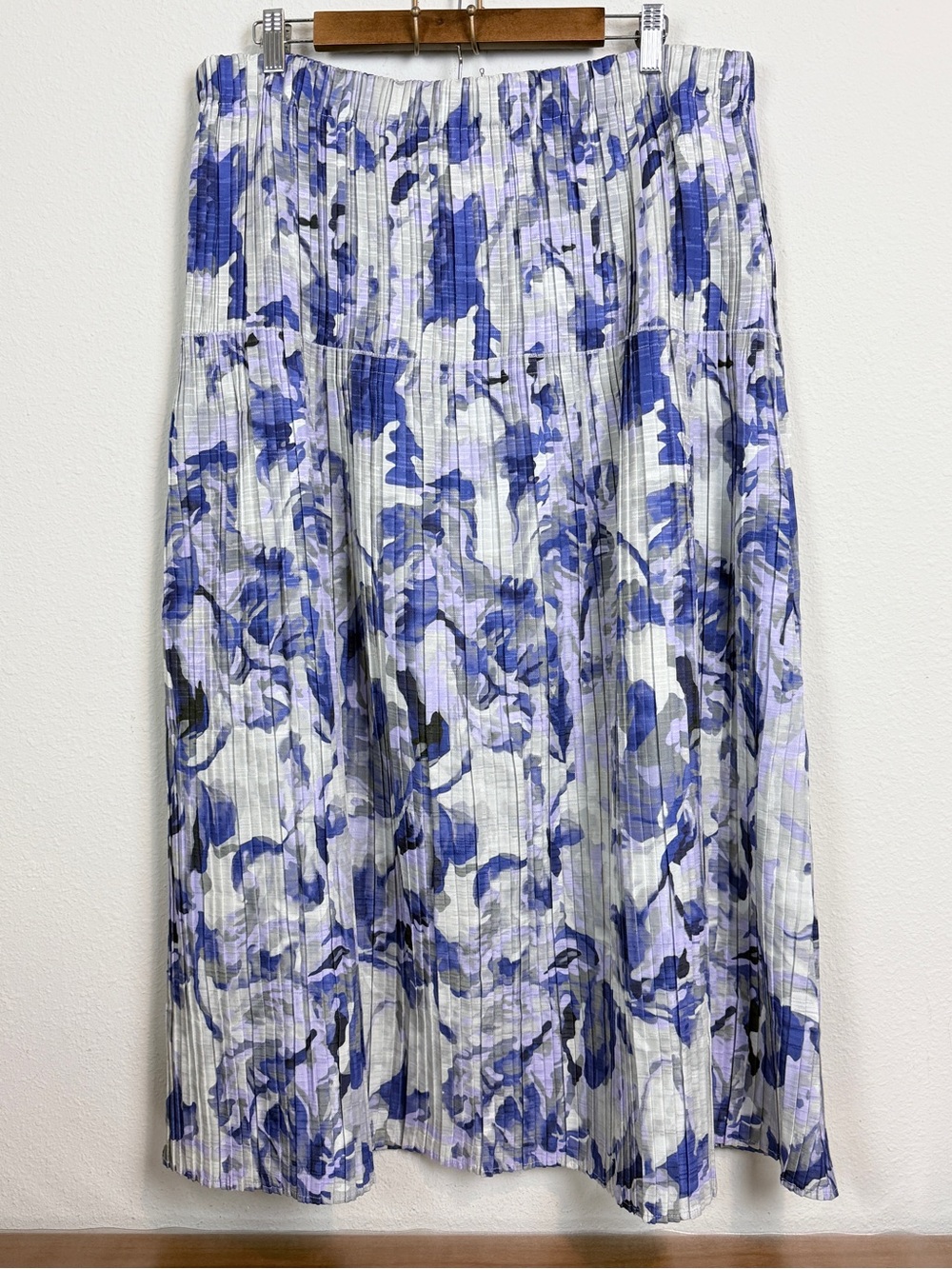 Misook Drop Waist Crinklr Floral Maxi Skirt Purple & Grey L